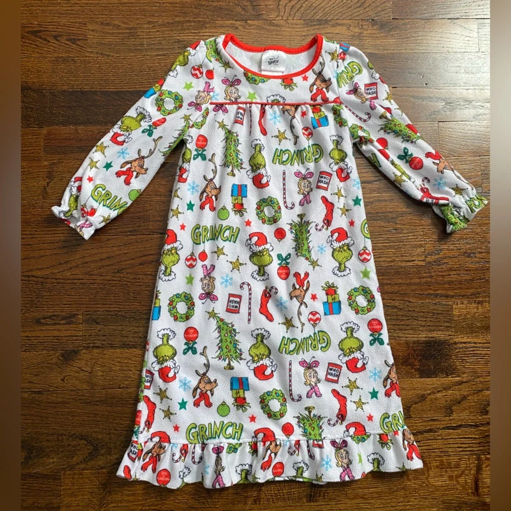 3T pajama dress nightgown PJs Rudolph reindeer Grinch Christmas 2pc Toddler girl - Picture 8 of 16